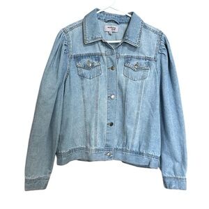 Working Title Denim Jean Jacket Puff Sleeve Light Wash Size 1X